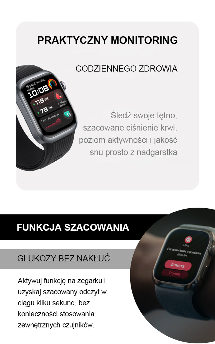 Inteligentny zegarek GLUCOWATCH + 7 pasków (prezent) 🎁✅Poziom glukozy we krwi + kwas moczowy + tętno + nasycenie krwi tlenem + temperatura ciała + funkcja wątroby + funkcja nerek + monitorowanie stanu prostaty✅