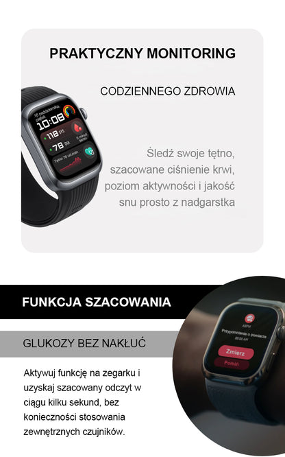 Inteligentny zegarek GLUCOWATCH + 7 pasków (prezent) 🎁✅Poziom glukozy we krwi + kwas moczowy + tętno + nasycenie krwi tlenem + temperatura ciała + funkcja wątroby + funkcja nerek + monitorowanie stanu prostaty✅
