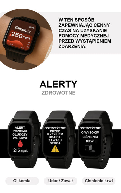Inteligentny zegarek GLUCOWATCH + 7 pasków (prezent) 🎁✅Poziom glukozy we krwi + kwas moczowy + tętno + nasycenie krwi tlenem + temperatura ciała + funkcja wątroby + funkcja nerek + monitorowanie stanu prostaty✅